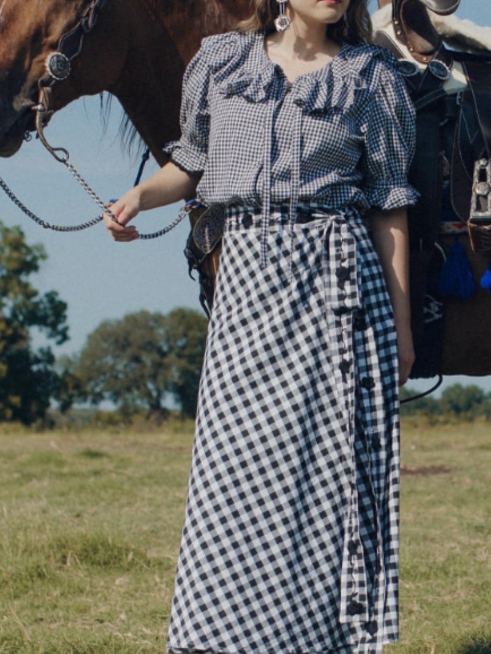 Mi Golondrina Black & White Gingham Ruffle Top